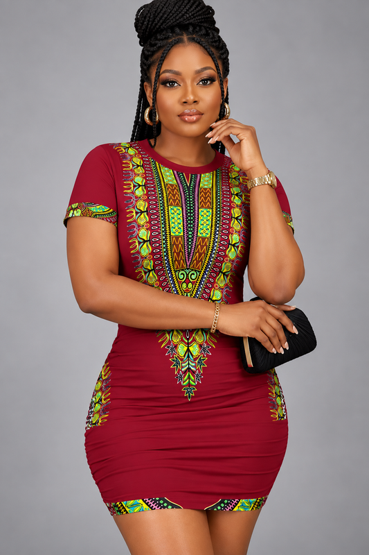 Women's Dashiki-Inspired Tight Dress — Milk Silk Fabric