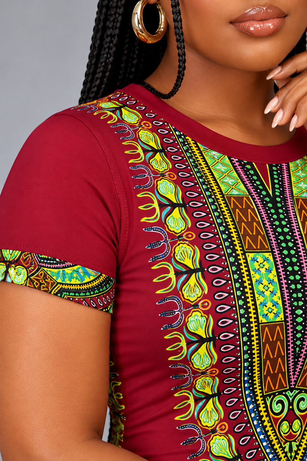 Women's Dashiki-Inspired Tight Dress — Milk Silk Fabric