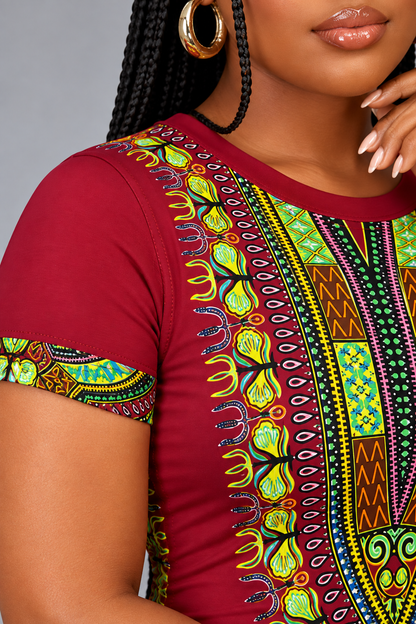 Women's Dashiki-Inspired Tight Dress — Milk Silk Fabric