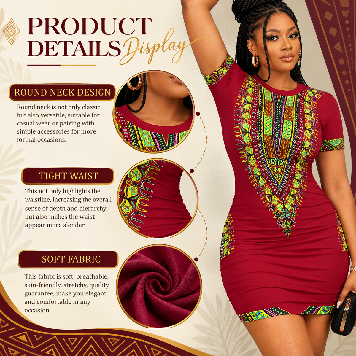 Women's Dashiki-Inspired Tight Dress — Milk Silk Fabric