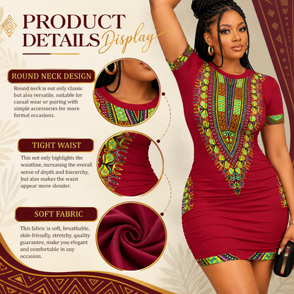 Women's Dashiki-Inspired Tight Dress — Milk Silk Fabric