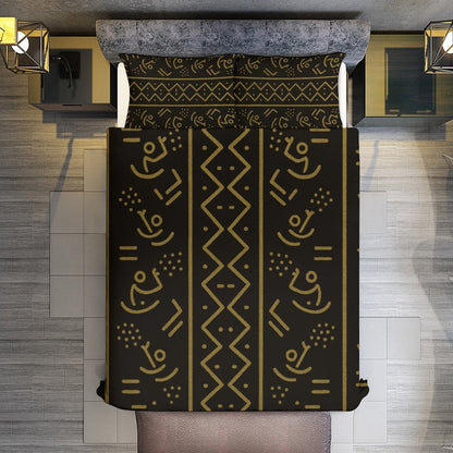 3-Piece Bedding Set — Bogolan Gold Symbol Print — Dual-Sided Printing — 105gsm Brushed Fabric