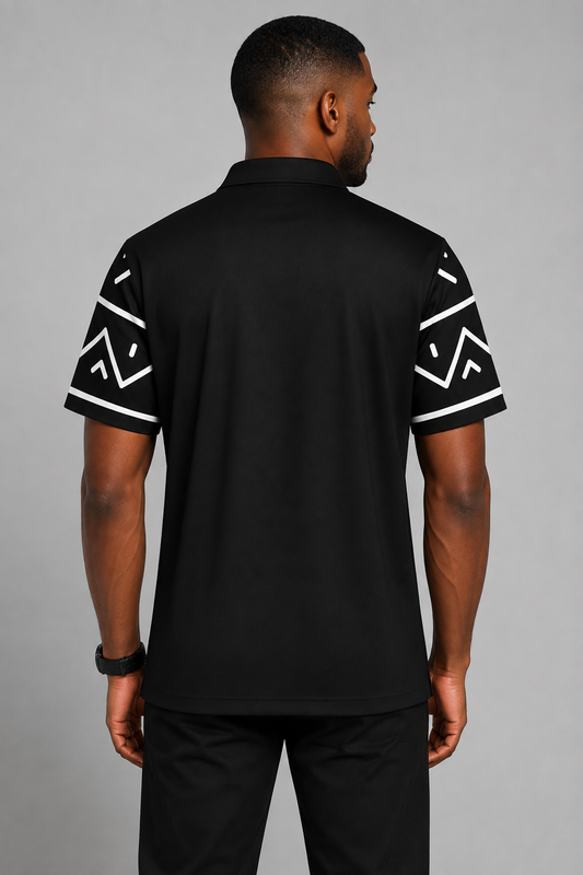 Mudcloth Print Zip Up Shirt with Color Block Design — Men's
