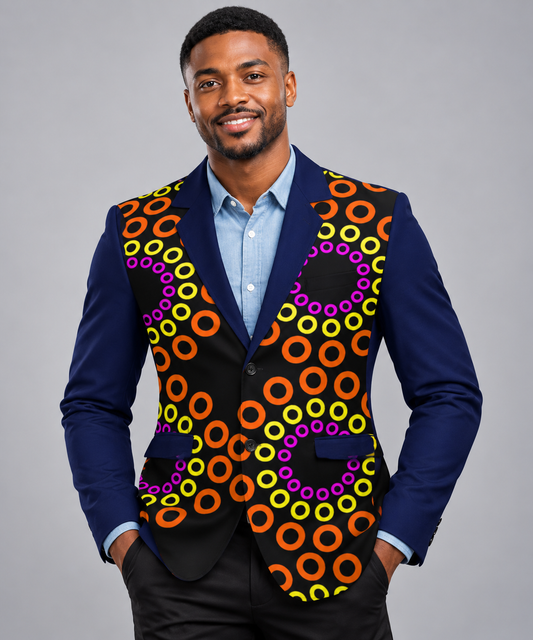 Ankara Ascent Two-Button Suit — Geometric Print, Contrast Sleeve