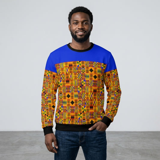 Kente Print Long Sleeve T-Shirt — Men's Colorblock Cotton Tee