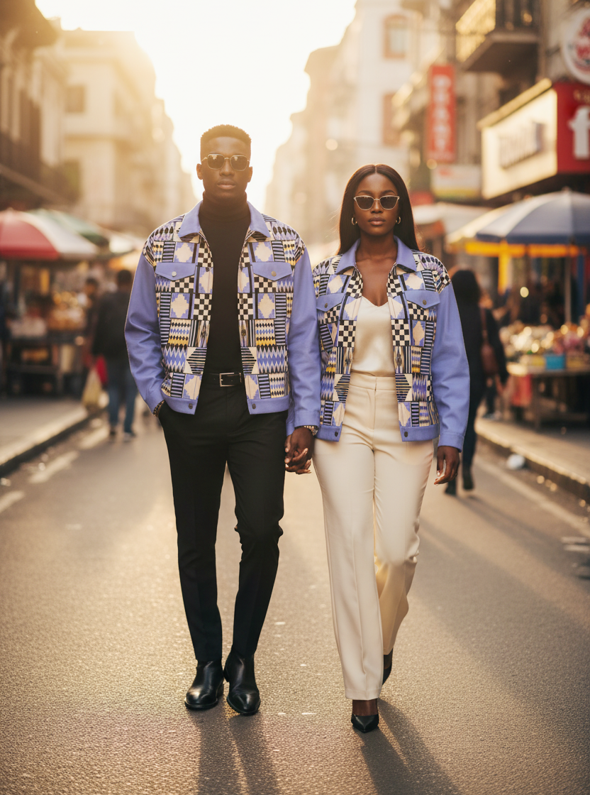 Authentic Kente Print Unisex Lapel Heritage Cotton Jacket | 245GSM Cotton
