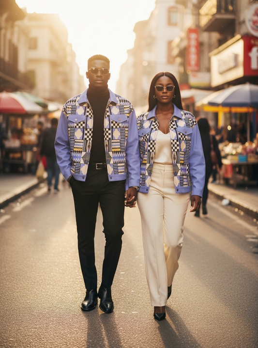 Authentic Kente Print Unisex Lapel Heritage Cotton Jacket | 245GSM Cotton