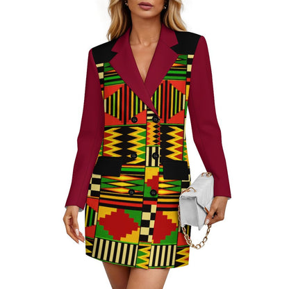 210gsm Women's Double Breasted Blazer Dress(All-Over Printing)