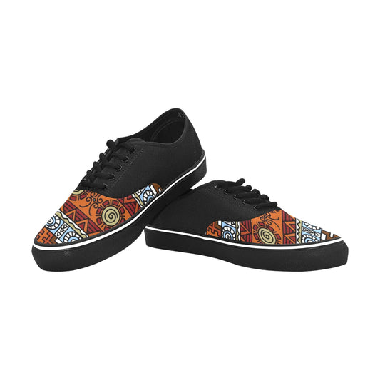 Tribal Print Classic Low-Top Canvas Sneakers — Black & Multicolor