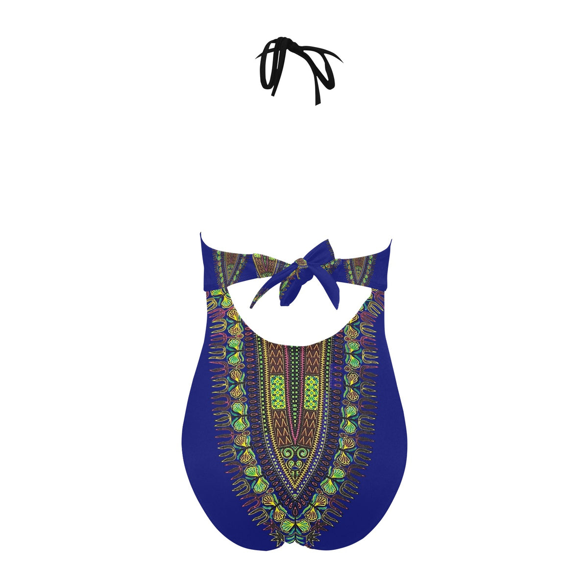 Dashiki Print Hollow-Out One-Piece Swimsuit — Royal Blue