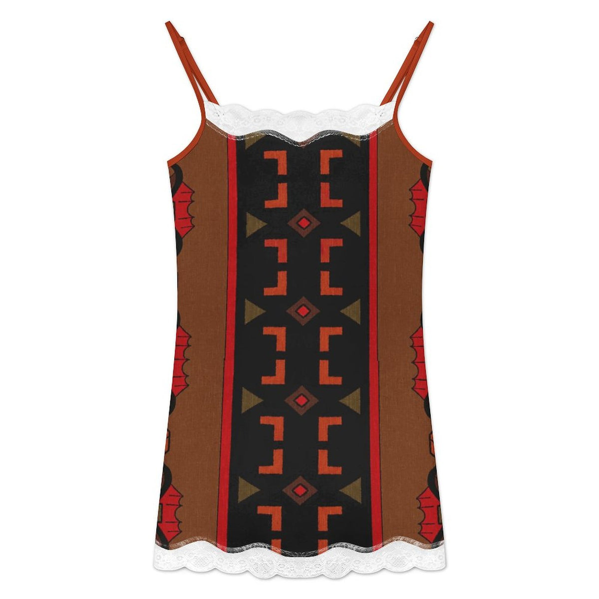 130gsm Sexy Lace Trim Spaghetti Strap Dress(All-Over Printing)