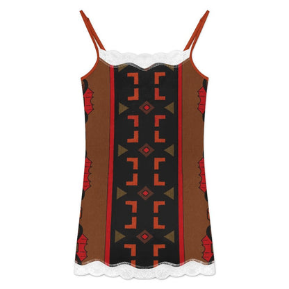 130gsm Sexy Lace Trim Spaghetti Strap Dress(All-Over Printing)