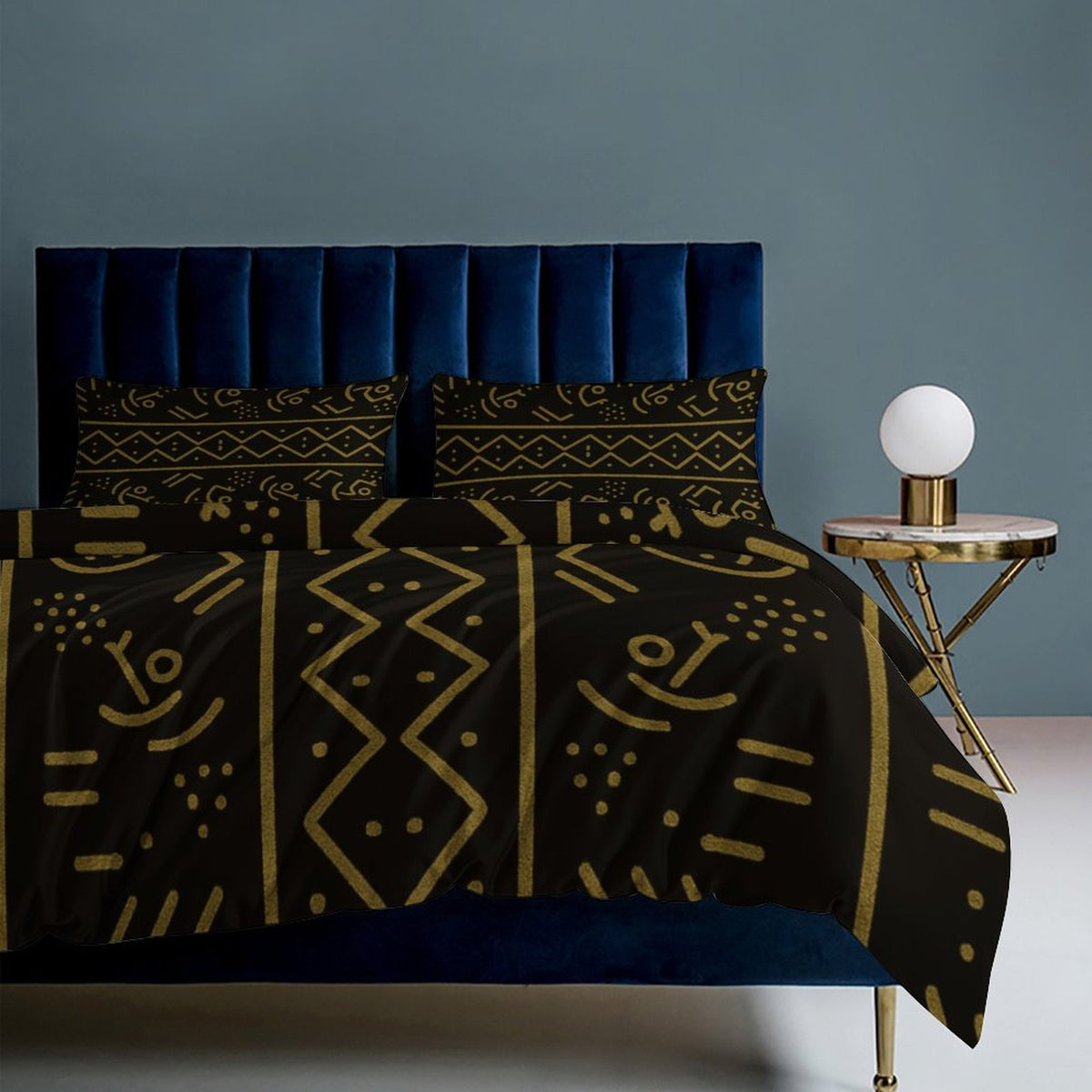 3-Piece Bedding Set — Bogolan Gold Symbol Print — Dual-Sided Printing — 105gsm Brushed Fabric
