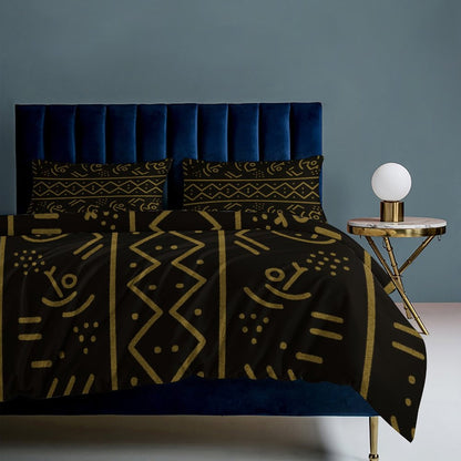 3-Piece Bedding Set — Bogolan Gold Symbol Print — Dual-Sided Printing — 105gsm Brushed Fabric