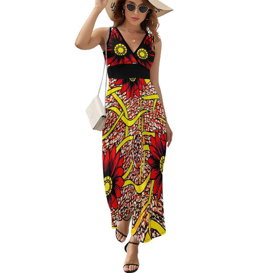 V Neck Sleeveless Ankara Dress