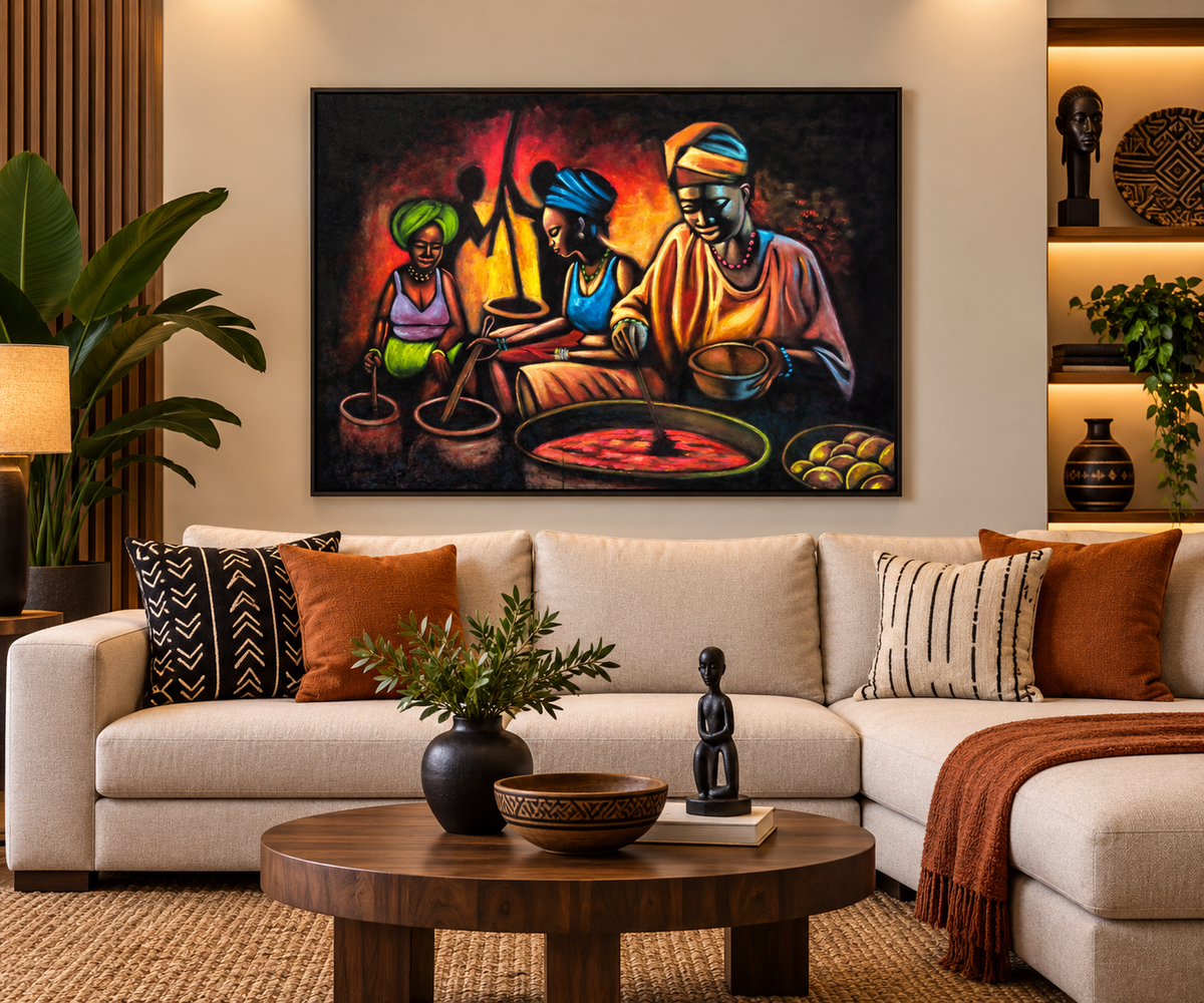 Bukateria Kitchen — African Cooking Scene Wall Art Canvas