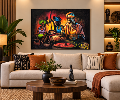 Bukateria Kitchen — African Cooking Scene Wall Art Canvas