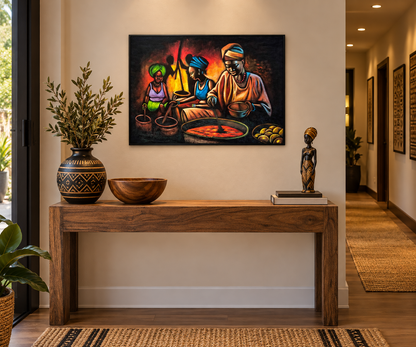 Bukateria Kitchen — African Cooking Scene Wall Art Canvas