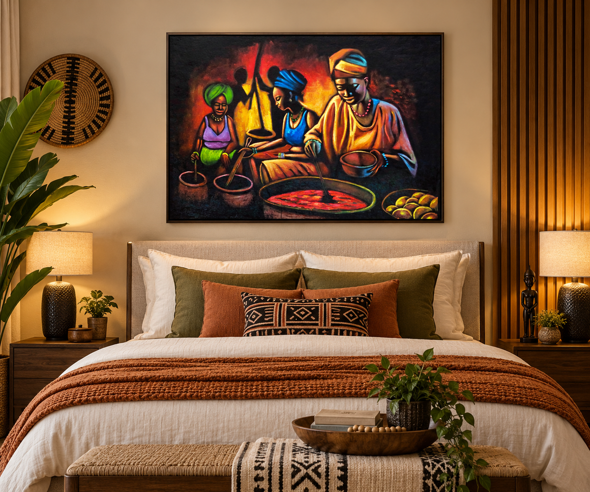 Bukateria Kitchen — African Cooking Scene Wall Art Canvas