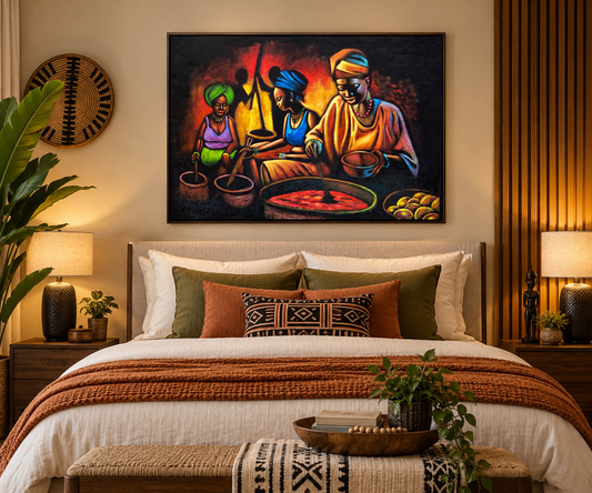 Bukateria Kitchen — African Cooking Scene Wall Art Canvas