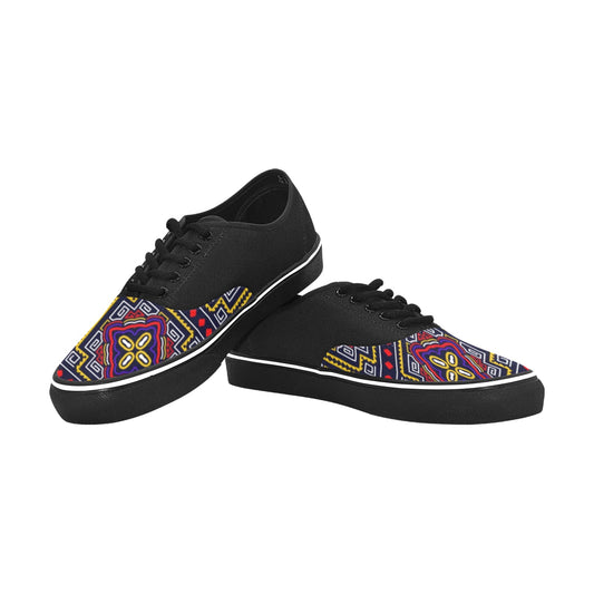 Ankara Print Classic Low-Top Canvas Sneakers — Black & Navy Multicolor