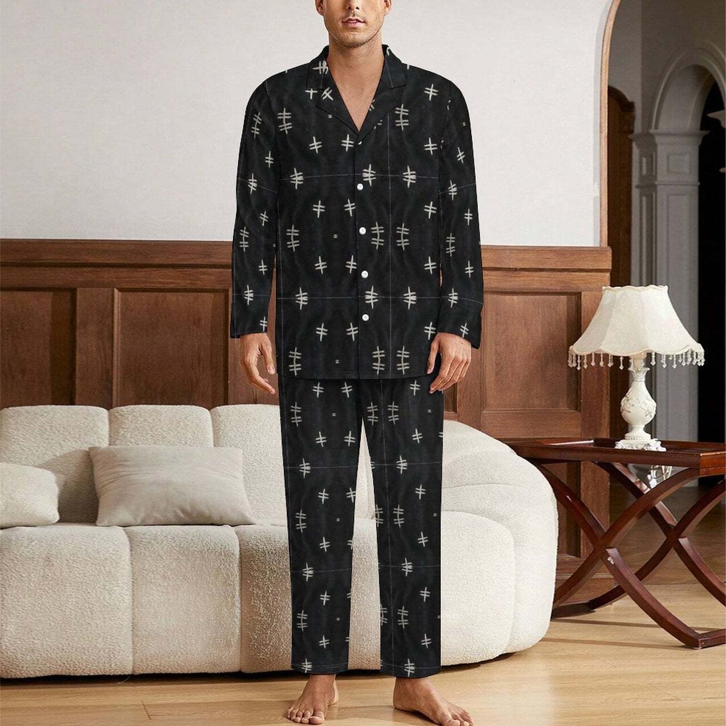 Bogolan Men's Long-Sleeve Pajama Set – African Mud Cloth Luxury Loungewear-180gsm