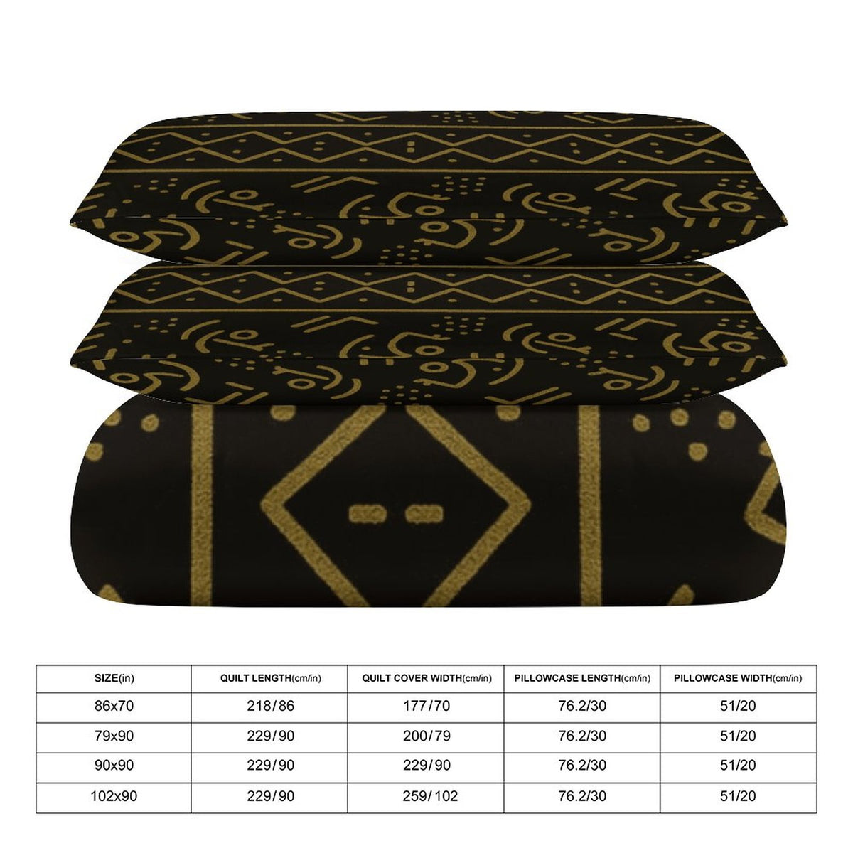 3-Piece Bedding Set — Bogolan Gold Symbol Print — Dual-Sided Printing — 105gsm Brushed Fabric