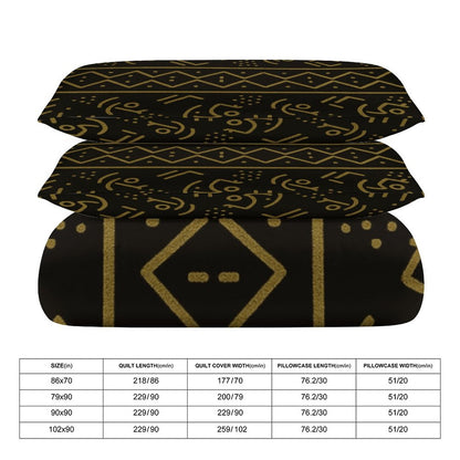 3-Piece Bedding Set — Bogolan Gold Symbol Print — Dual-Sided Printing — 105gsm Brushed Fabric