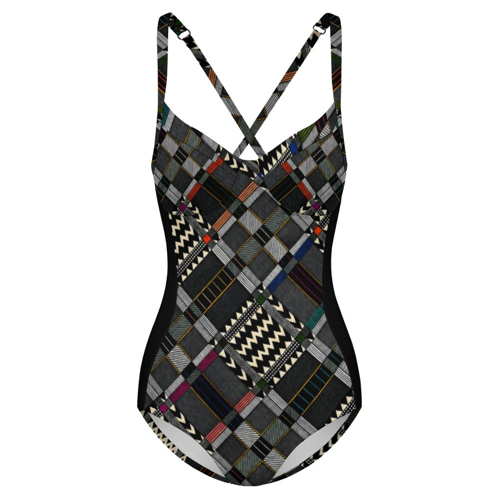 Kente-Inspired Diagonal Weave One-Piece Swimsuit
