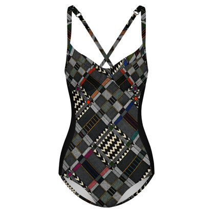 Kente-Inspired Diagonal Weave One-Piece Swimsuit