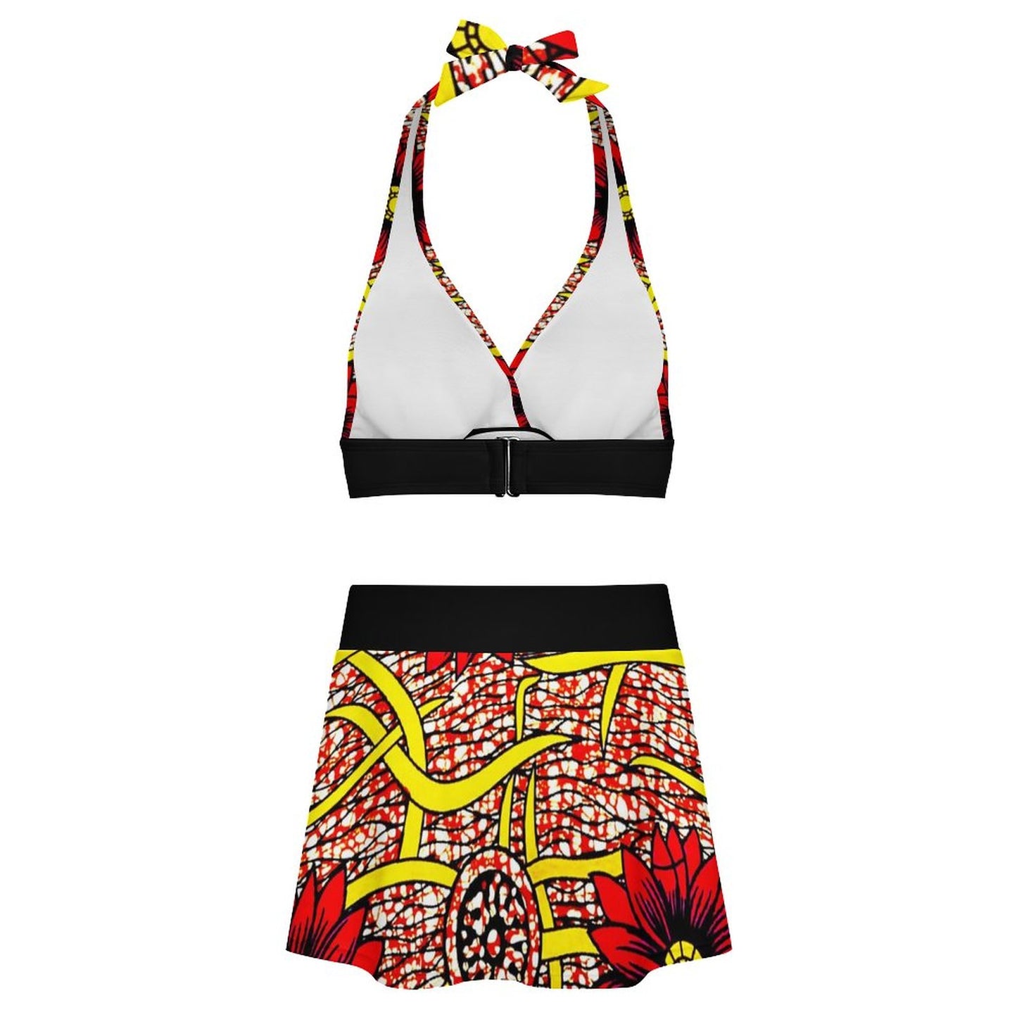 Lace-up Split Ankara Skirt Swimsuit Set