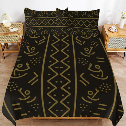 3-Piece Bedding Set — Bogolan Gold Symbol Print — Dual-Sided Printing — 105gsm Brushed Fabric