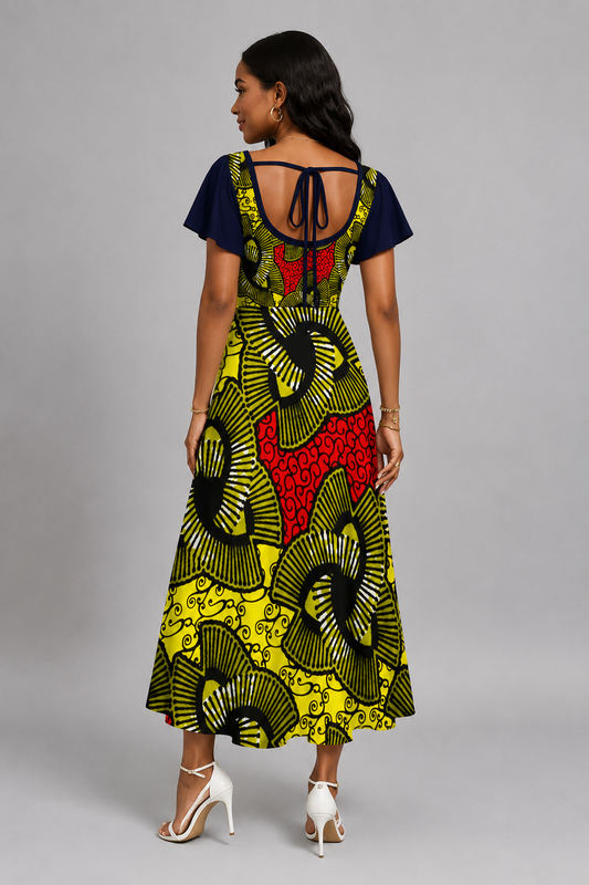 Ankara Flared Slit Dress – Elegant African Print Maxi Dress for Effortless Style