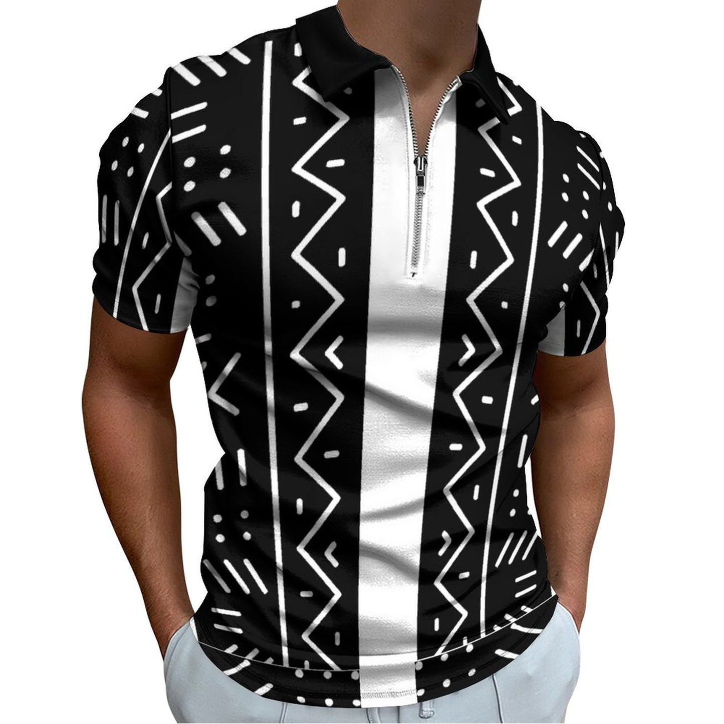 DTG 190gsm Cotton Zip Short Sleeve POLO Shirt for Men(All-Over Printing)