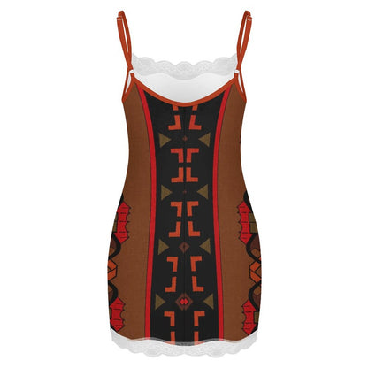 130gsm Sexy Lace Trim Spaghetti Strap Dress(All-Over Printing)