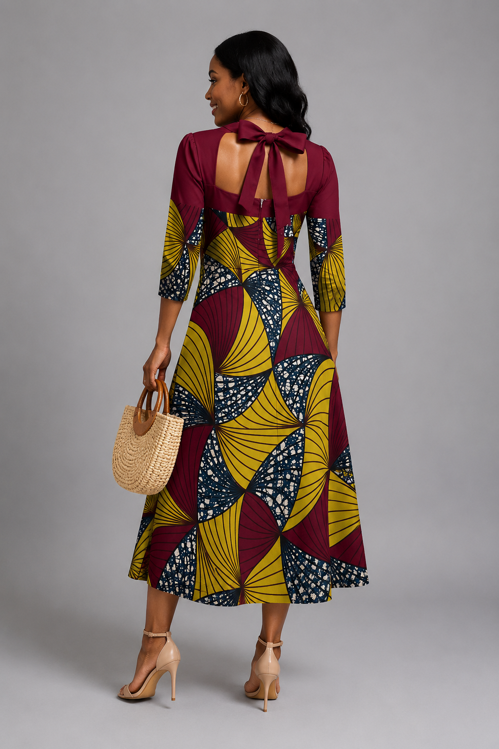 Summer Sweet Ankara Bowknot Dress – Elegant Afrocentric Style for Every Occasion