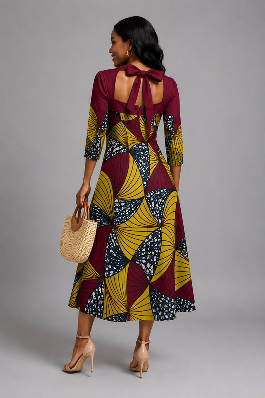 Summer Sweet Ankara Bowknot Dress – Elegant Afrocentric Style for Every Occasion