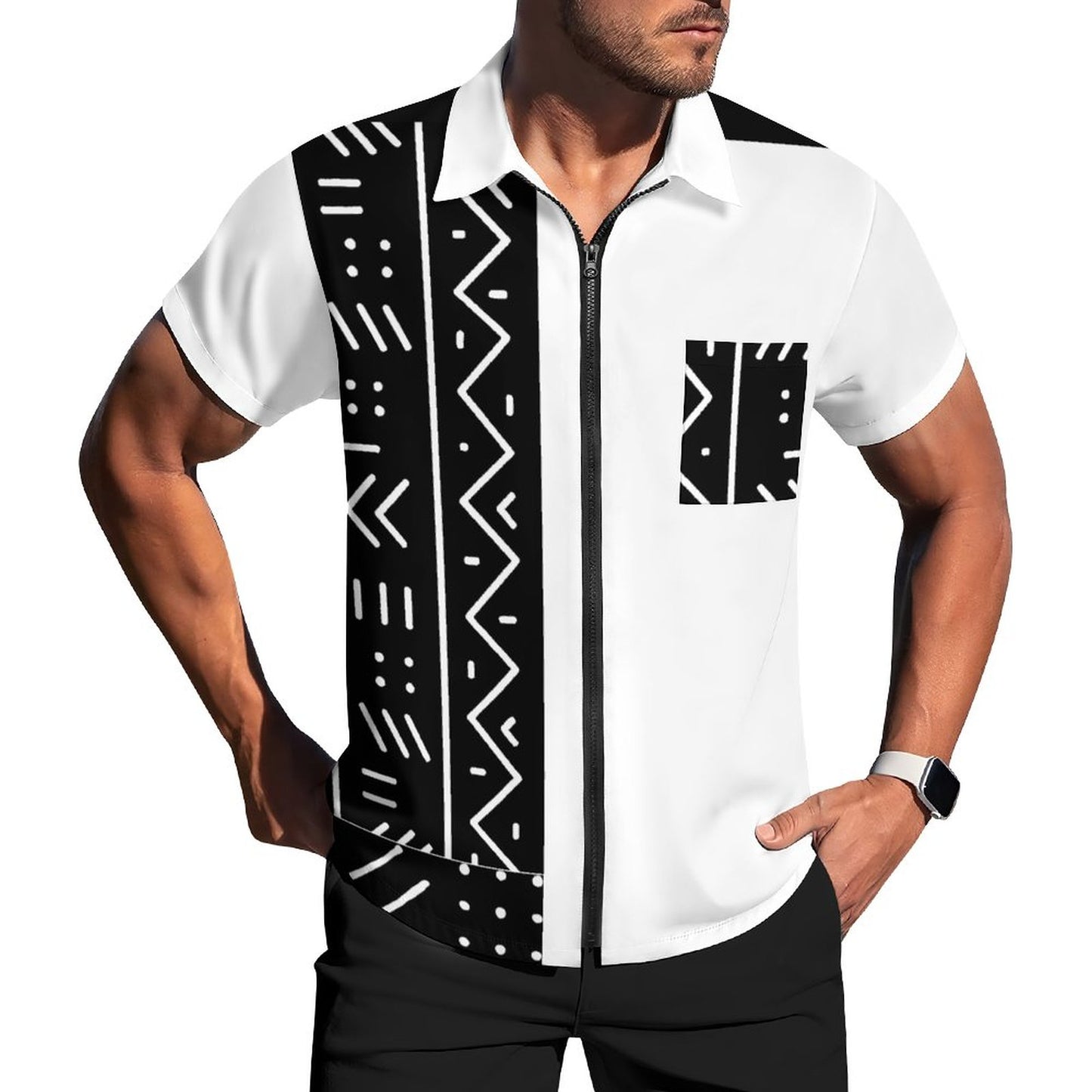Zip Up Short Sleeve Shirt(All-Over Printing)