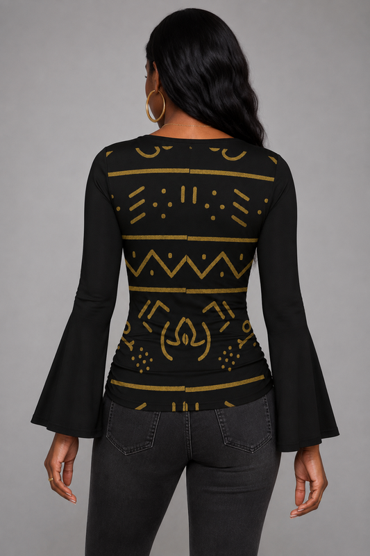 Women's Bohemian Style Flare Sleeve Tee — 180gsm Milk Silk