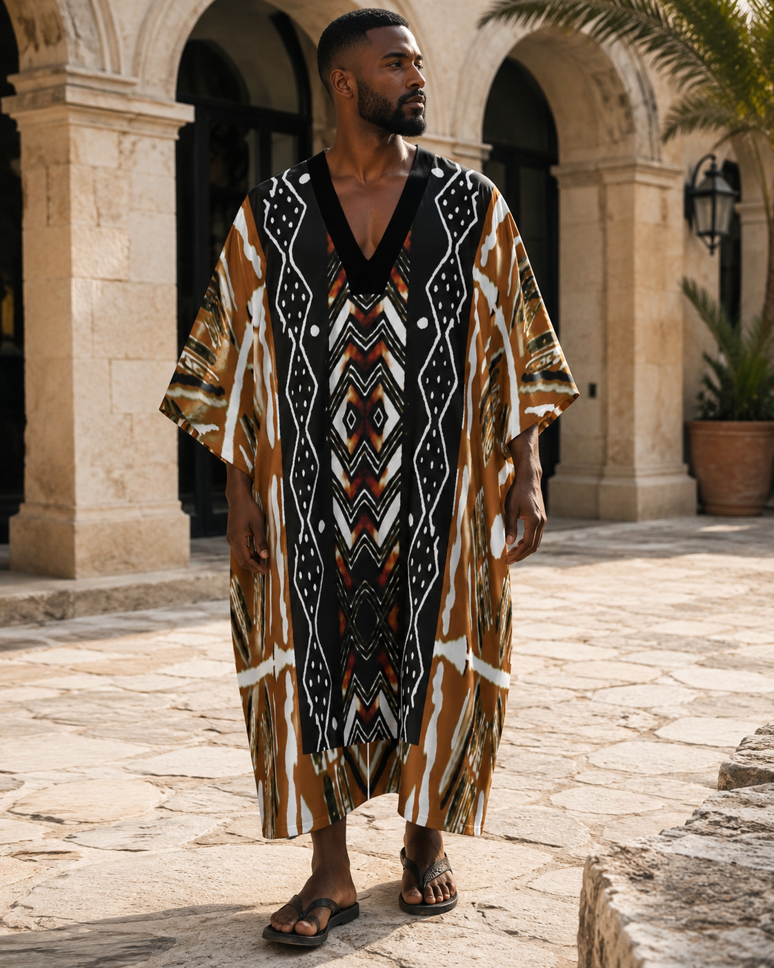 Men's Mudcloth-Inspired Batwing Kaftan Robe