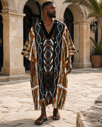 Men's Mudcloth-Inspired Batwing Kaftan Robe