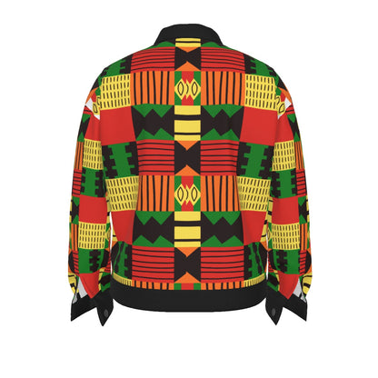 Colorful Kente-Inspired Heritage Cotton Jacket for Men – African Print Button-Up Lapel Jacket