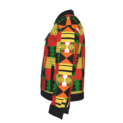 Colorful Kente-Inspired Heritage Cotton Jacket for Men – African Print Button-Up Lapel Jacket